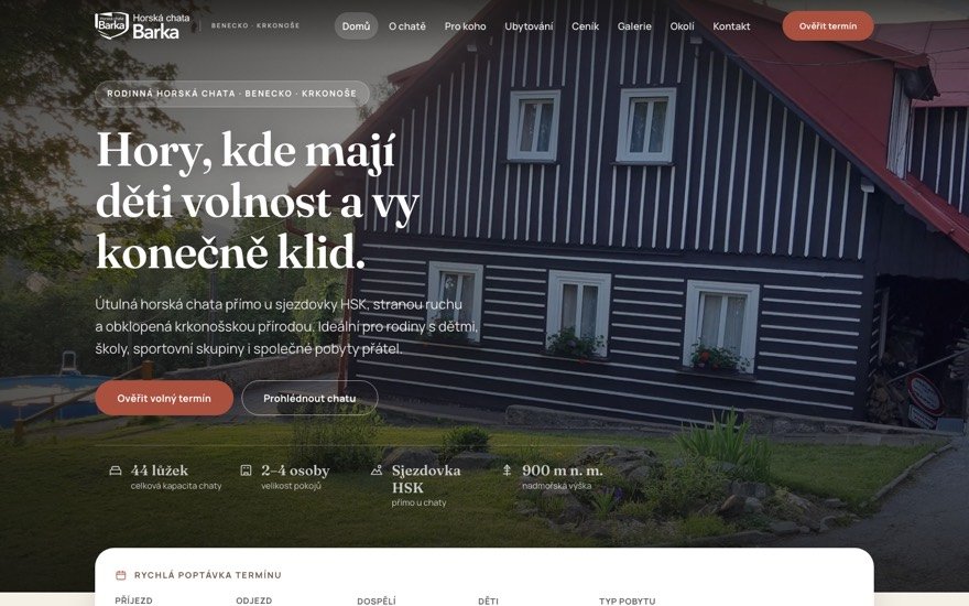 Náhled webu Horská chata Barka Benecko — rodinné ubytování v Krkonoších