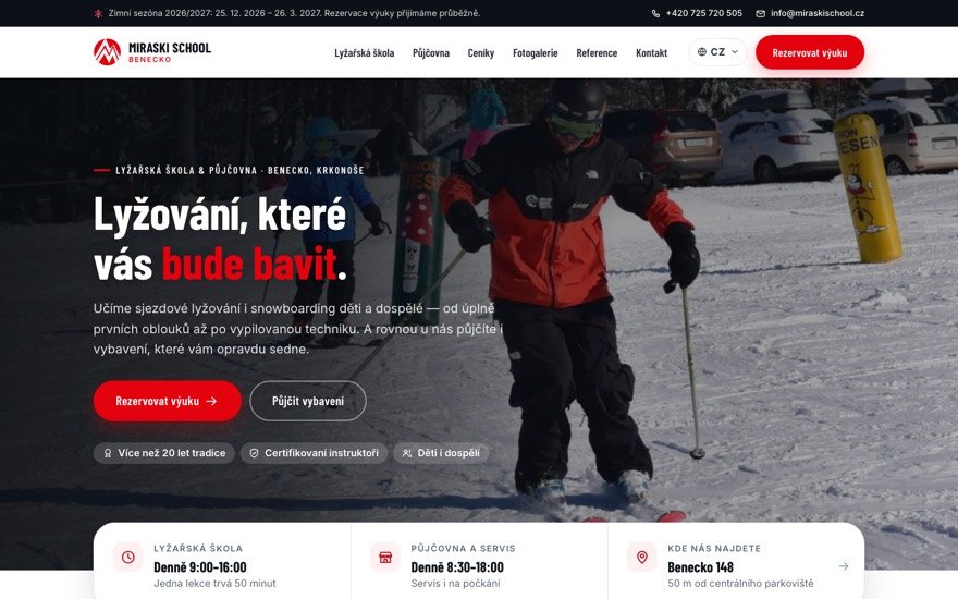 Náhled webu Miraski School & Rental Benecko — lyžařská škola a půjčovna